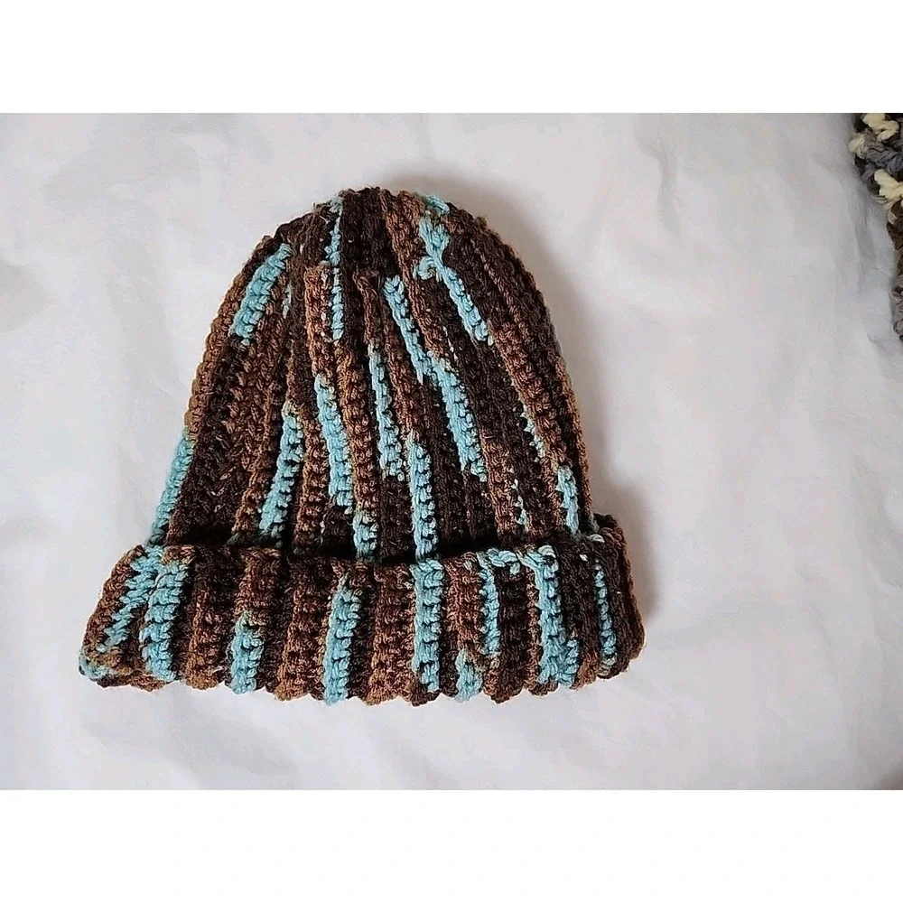 NWOT 2 Hand-Knit Beanies Warm Colors Cotton-Wool Acrylic Blends Cottagecore Cozy
